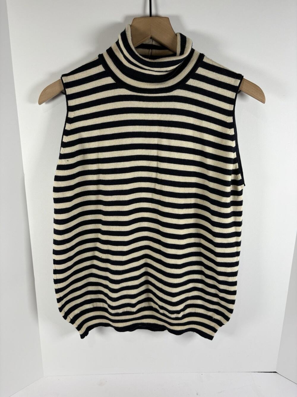 Vintage Gucci Striped Sleeveless Turtleneck Wool Silk Italy M